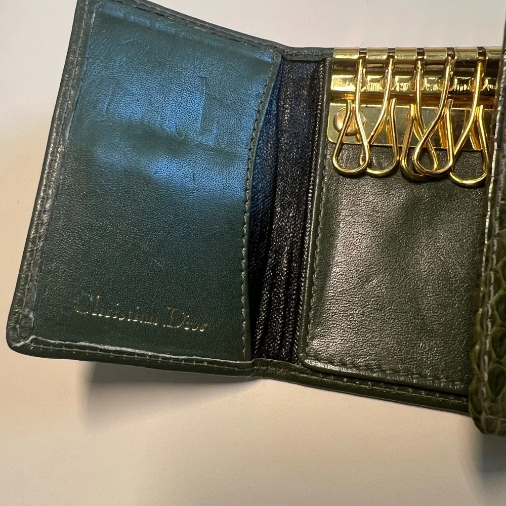 Vintage CHRISTIAN DIOR Green Leather TRI-Fold Key Chain